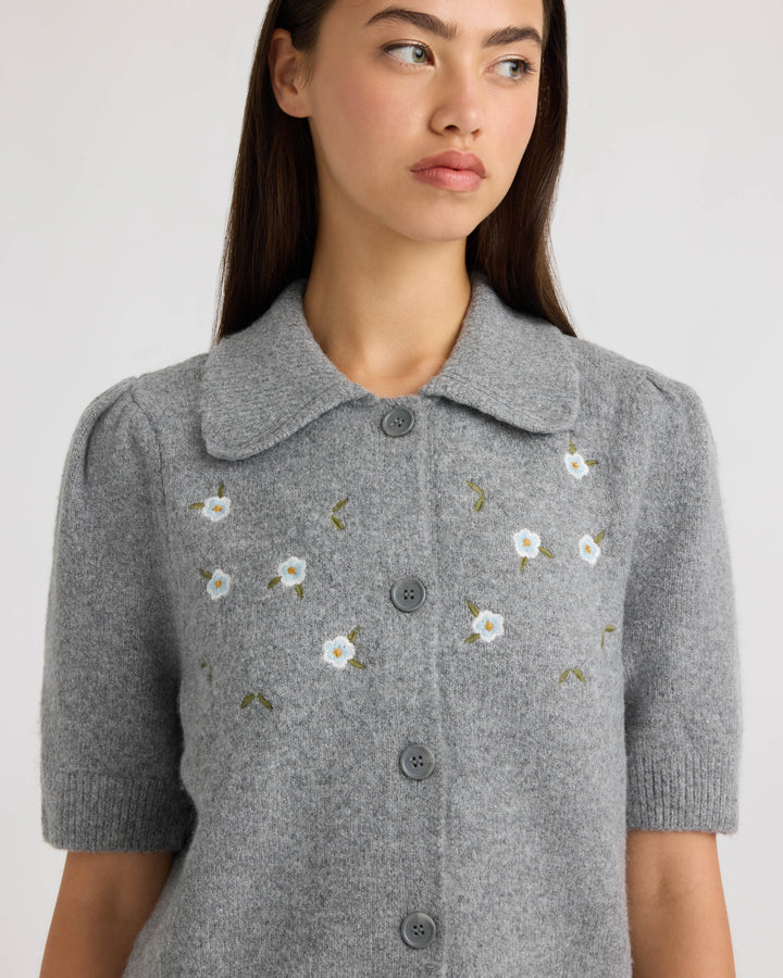 Short Sleeve Cardigan with Embroidery