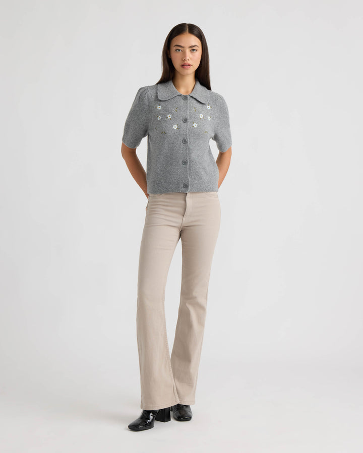 Short Sleeve Cardigan with Embroidery