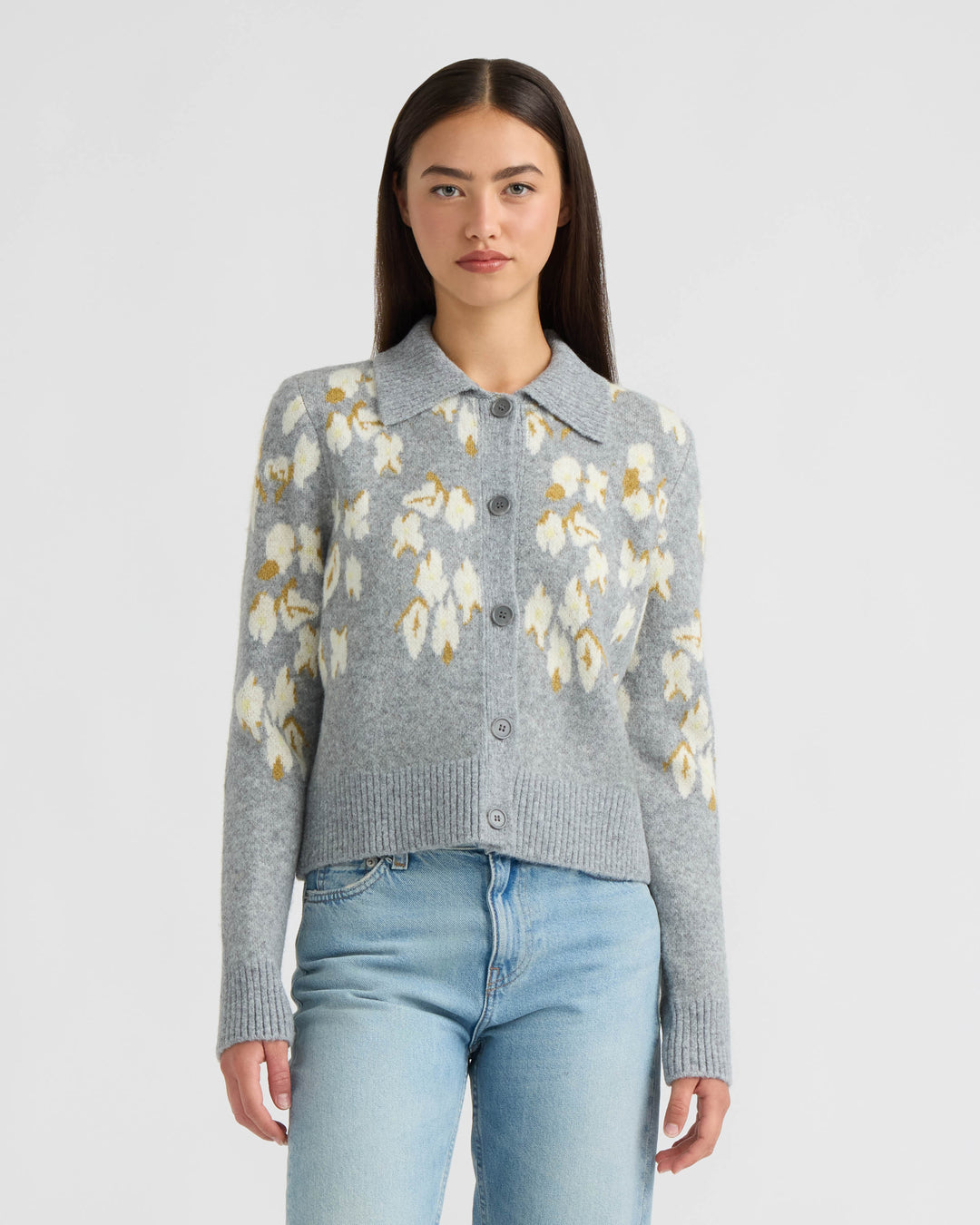 Long Sleeve Collared Printed Sweater