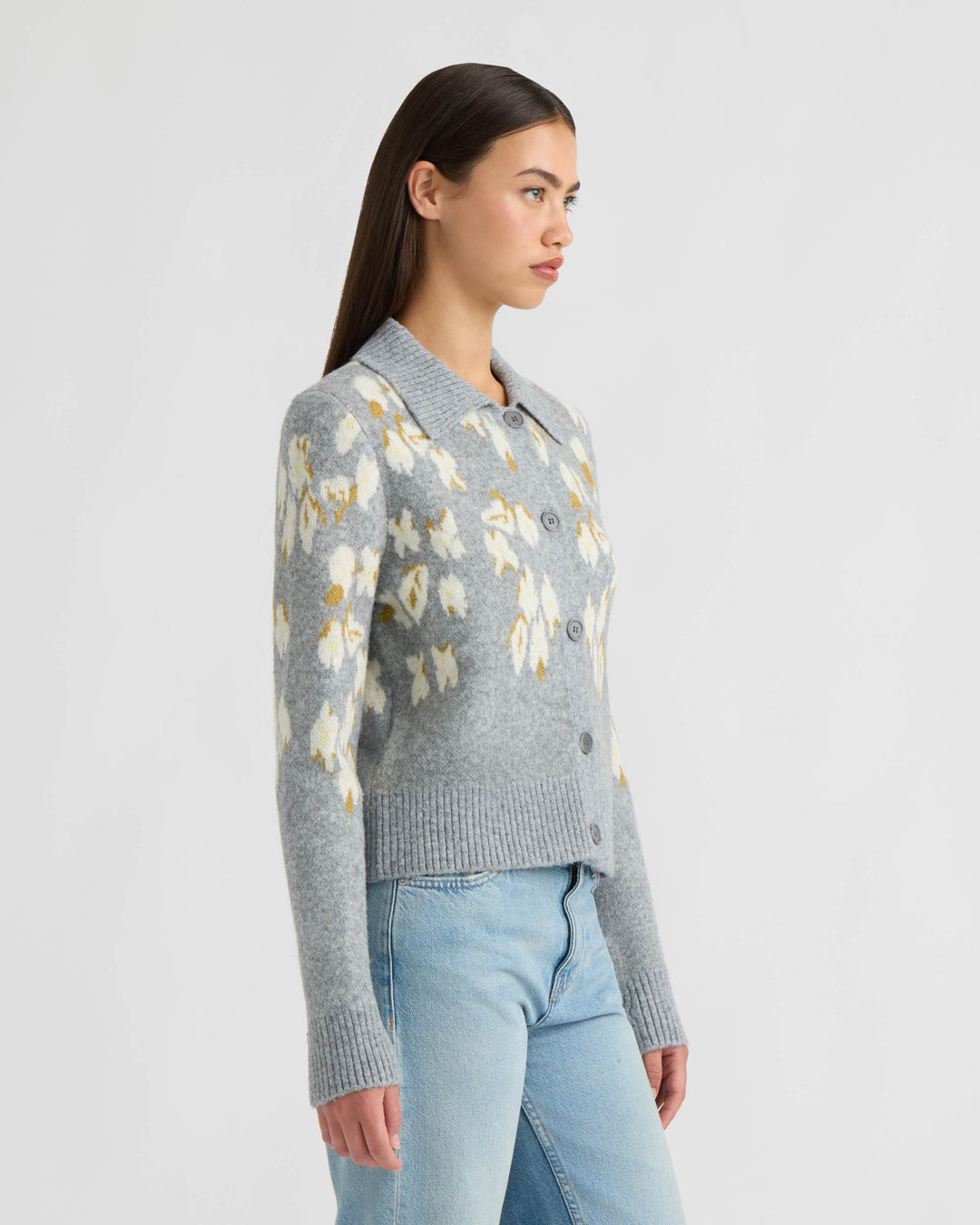 Long Sleeve Collared Printed Sweater