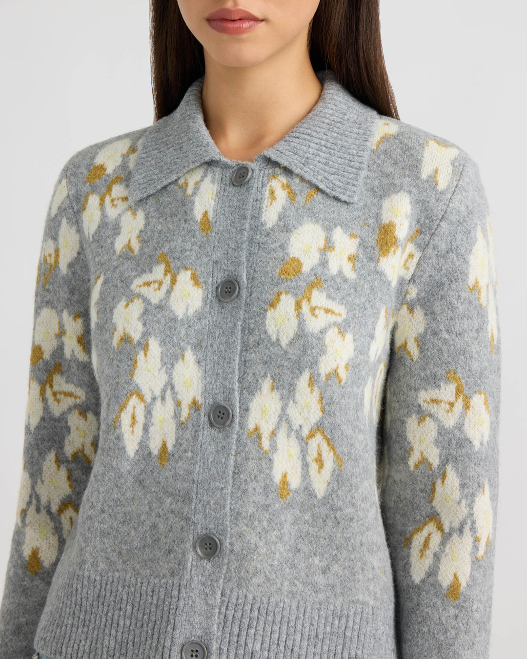 Long Sleeve Collared Printed Sweater