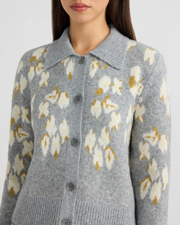 Long Sleeve Collared Printed Sweater