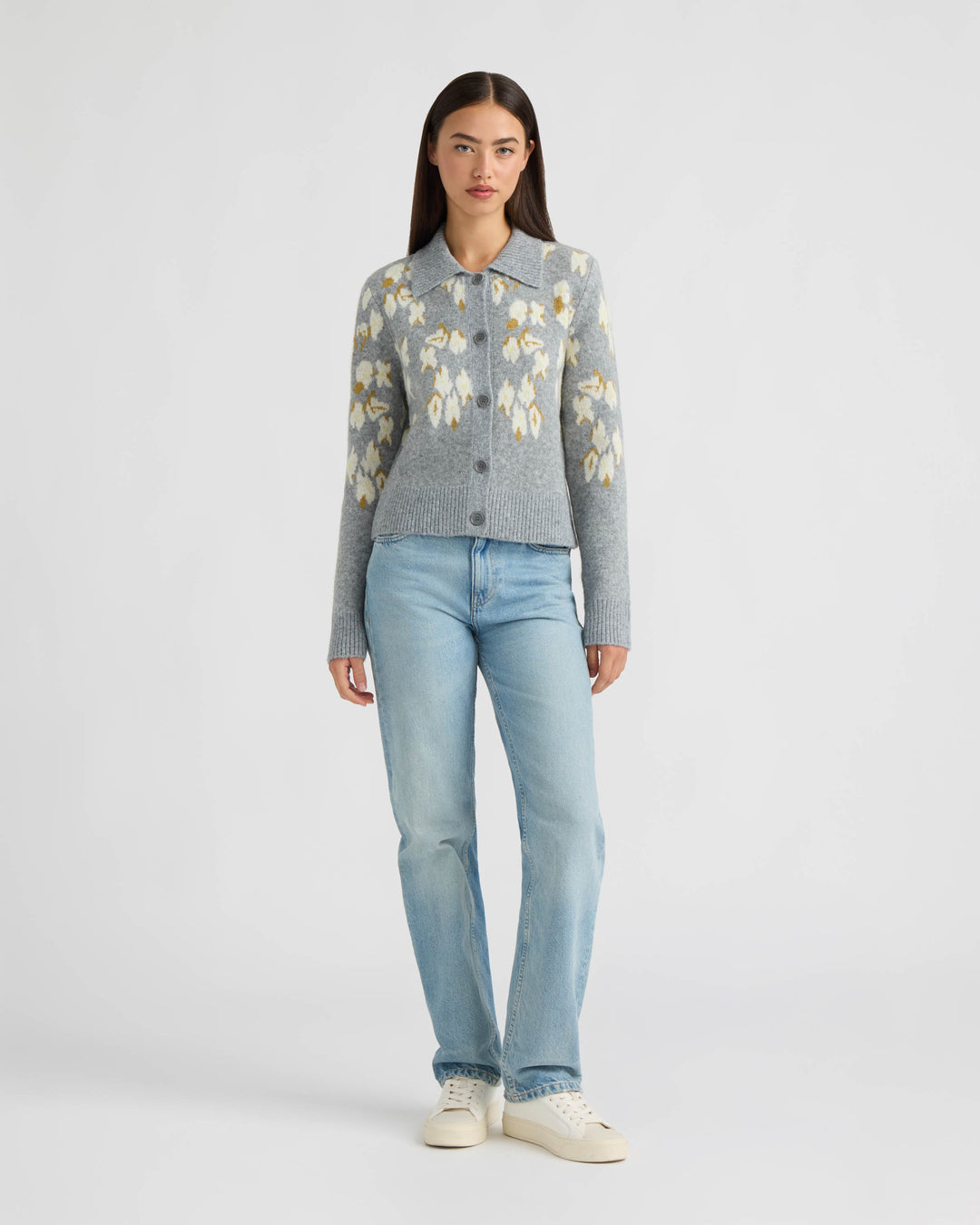 Long Sleeve Collared Printed Sweater