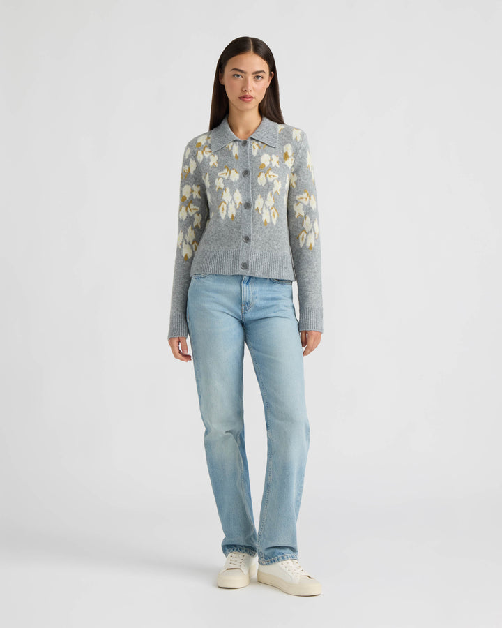 Long Sleeve Collared Printed Sweater