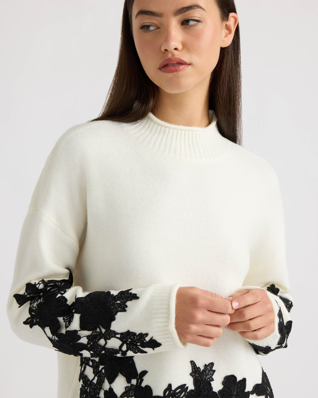 Mock Neck Appliqué Sweater
