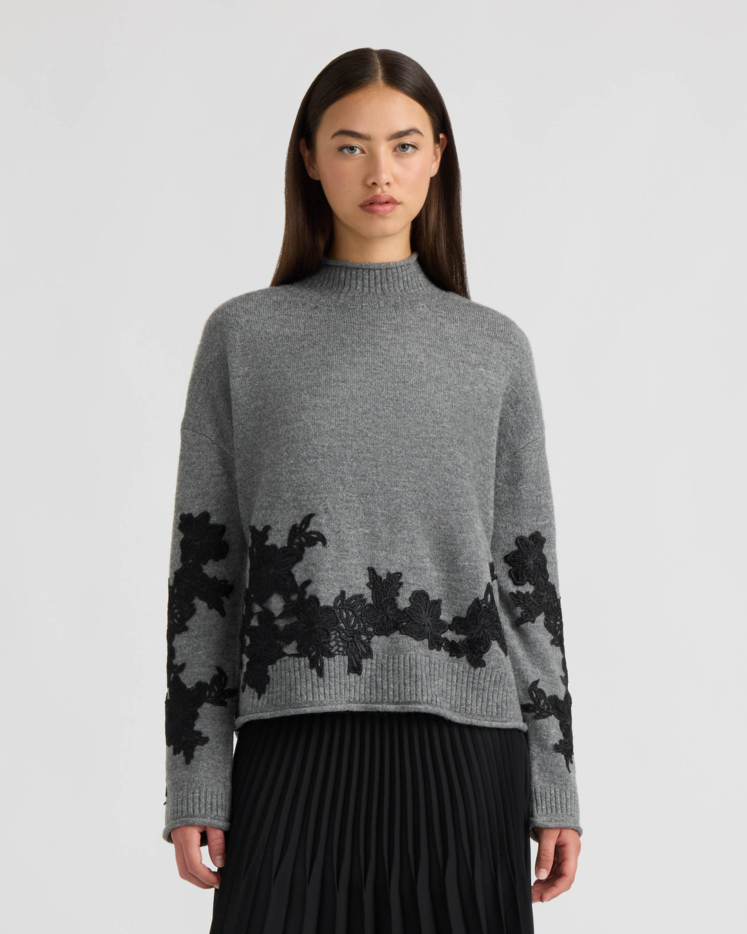 Mock Neck Appliqué Sweater