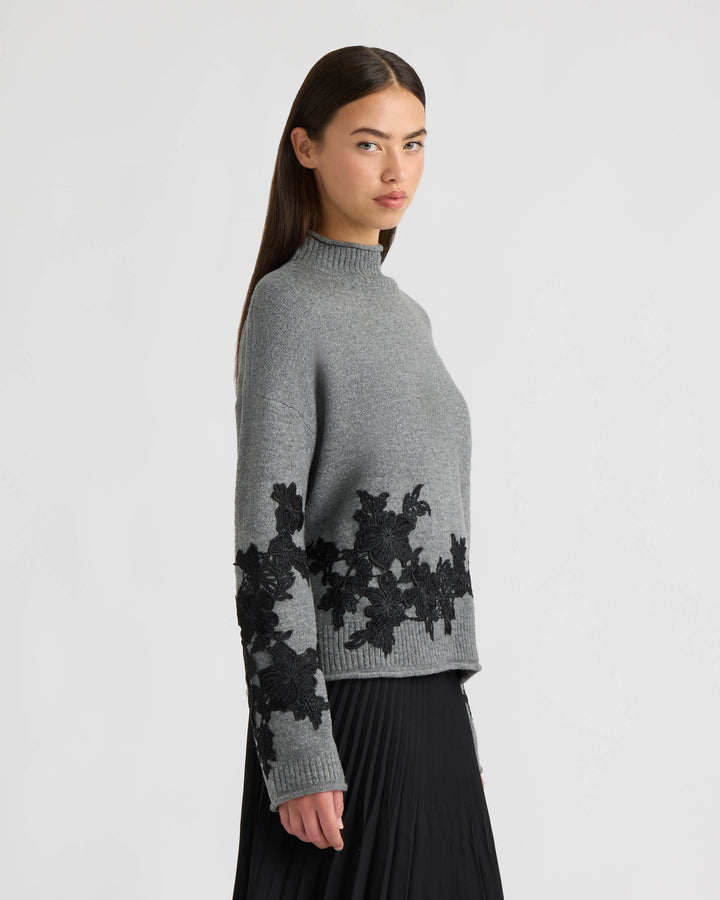 Mock Neck Appliqué Sweater