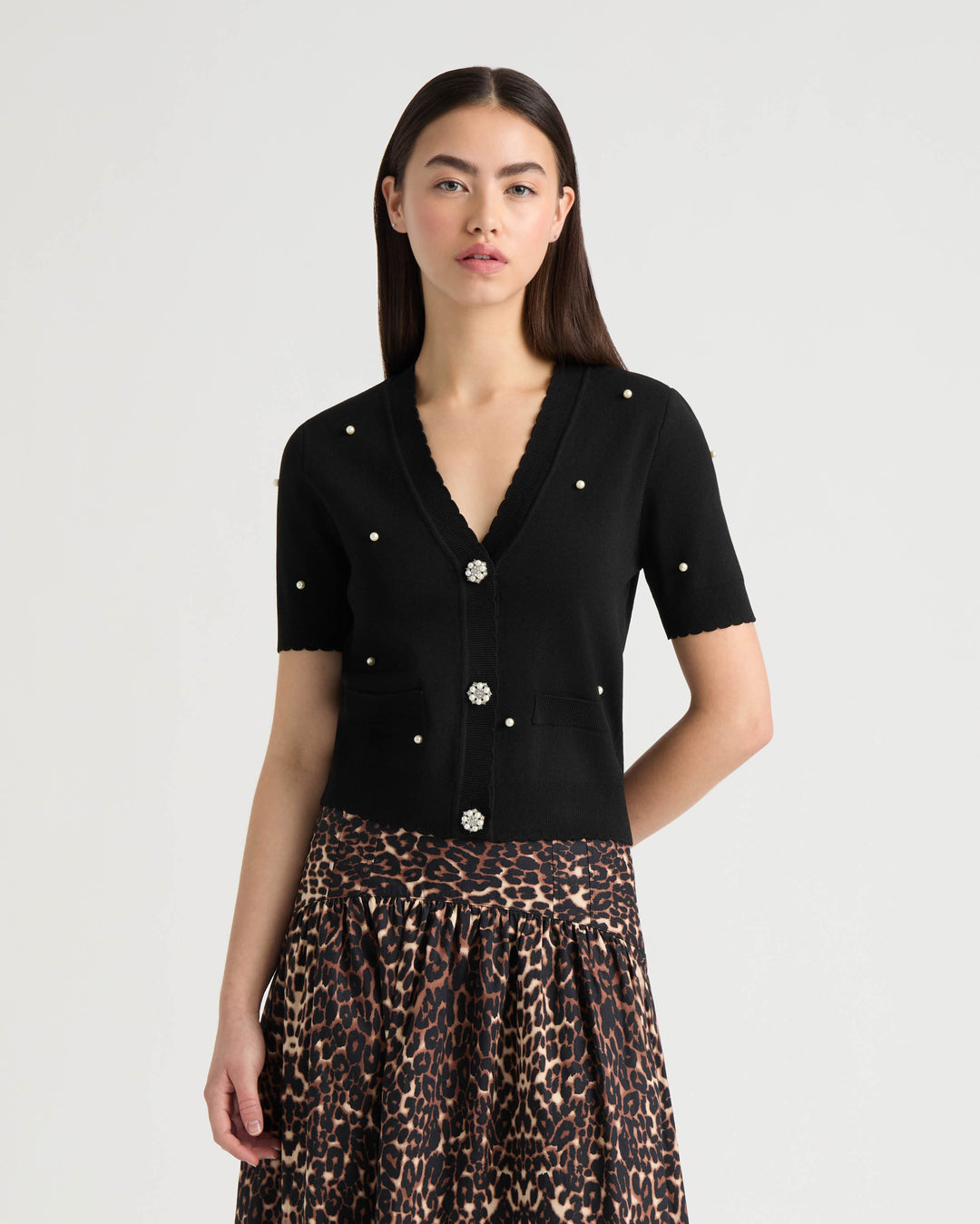 Cardigan Sweater with Pearls