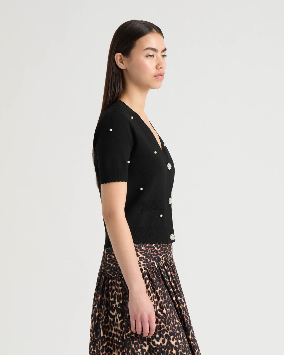 Cardigan Sweater with Pearls
