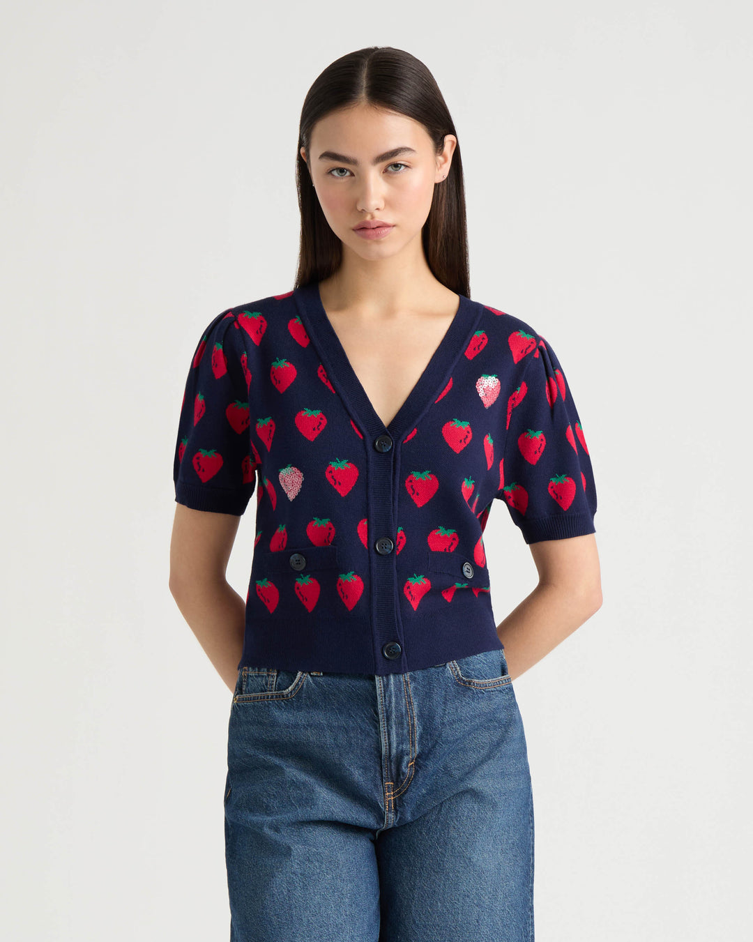Short Sleeve Jacquard Cardigan