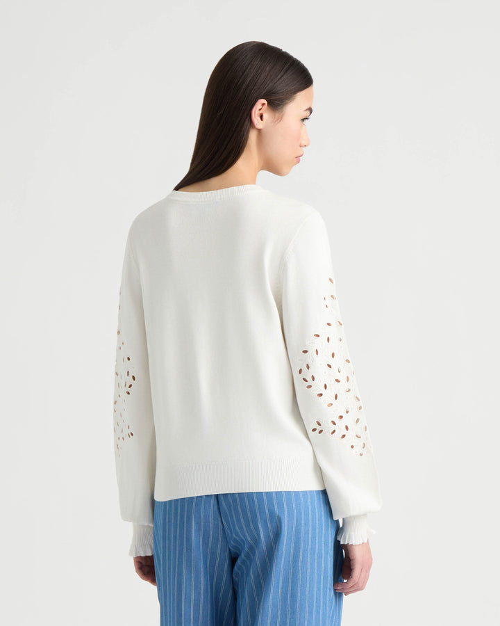 Long Sleeve Eyelet Crew Neck Sweater