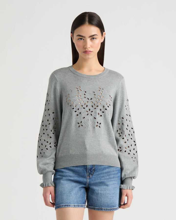Long Sleeve Eyelet Crew Neck Sweater