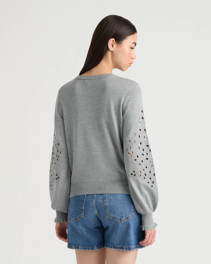 Long Sleeve Eyelet Crew Neck Sweater