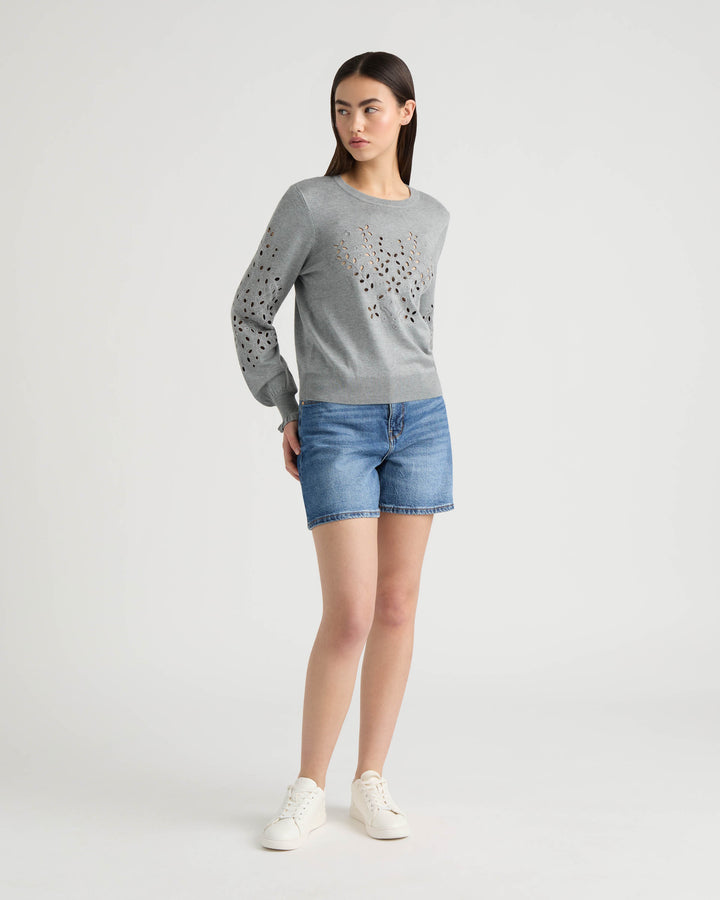 Long Sleeve Eyelet Crew Neck Sweater