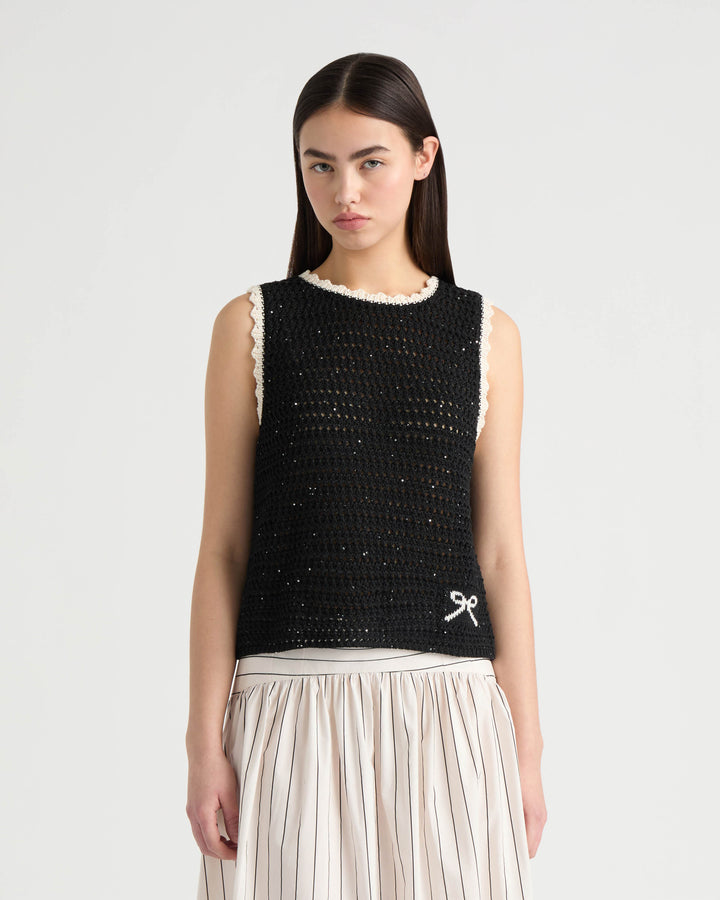 Sleeveless Crochet Sweater with Sequins