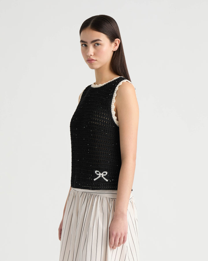 Sleeveless Crochet Sweater with Sequins