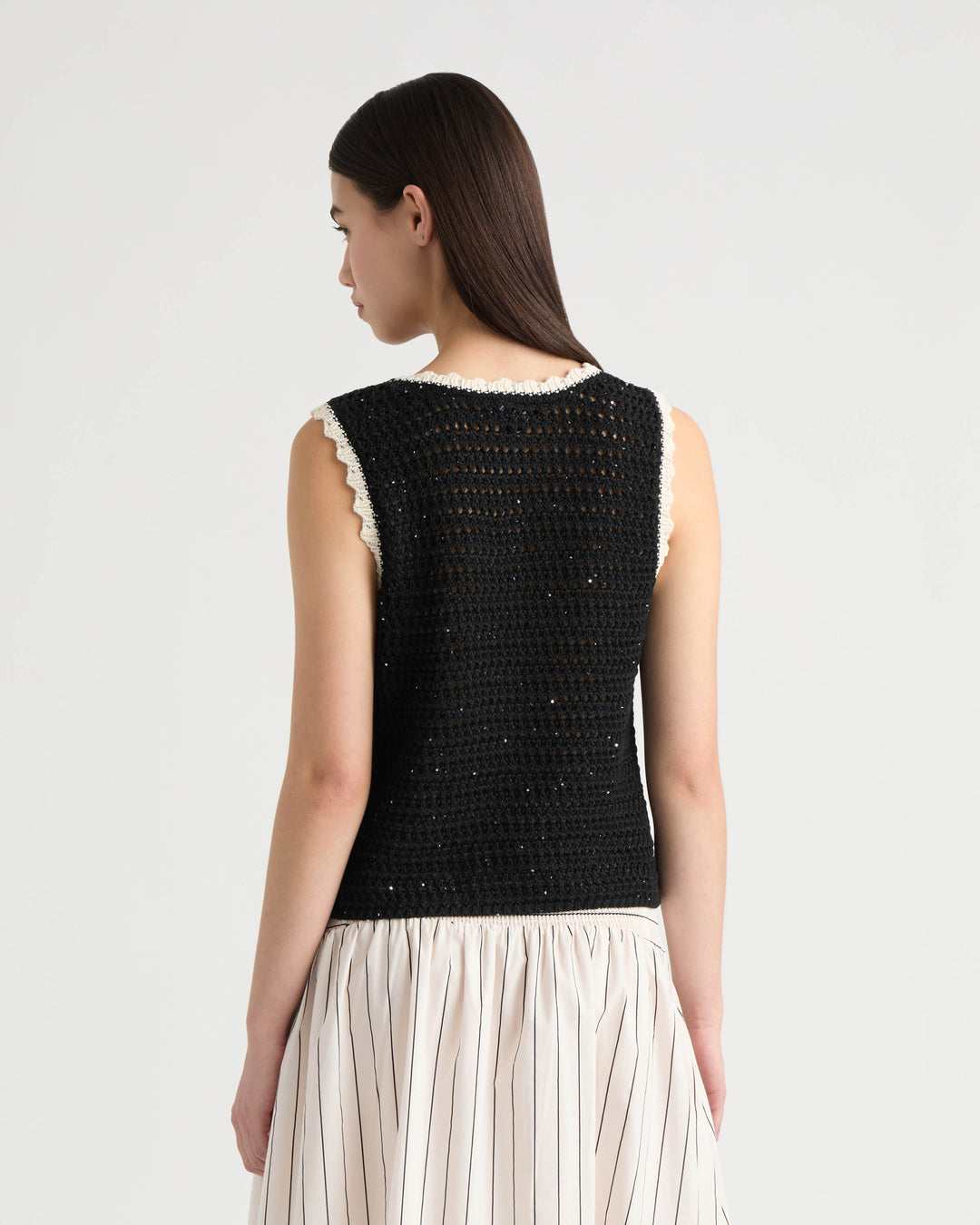 Sleeveless Crochet Sweater with Sequins