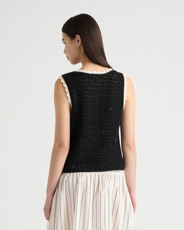 Sleeveless Crochet Sweater with Sequins