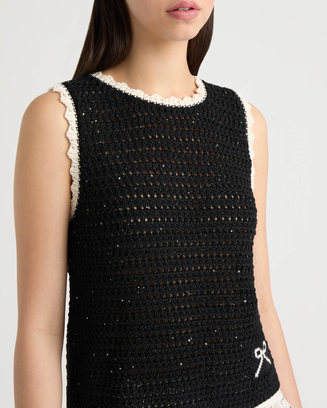 Sleeveless Crochet Sweater with Sequins