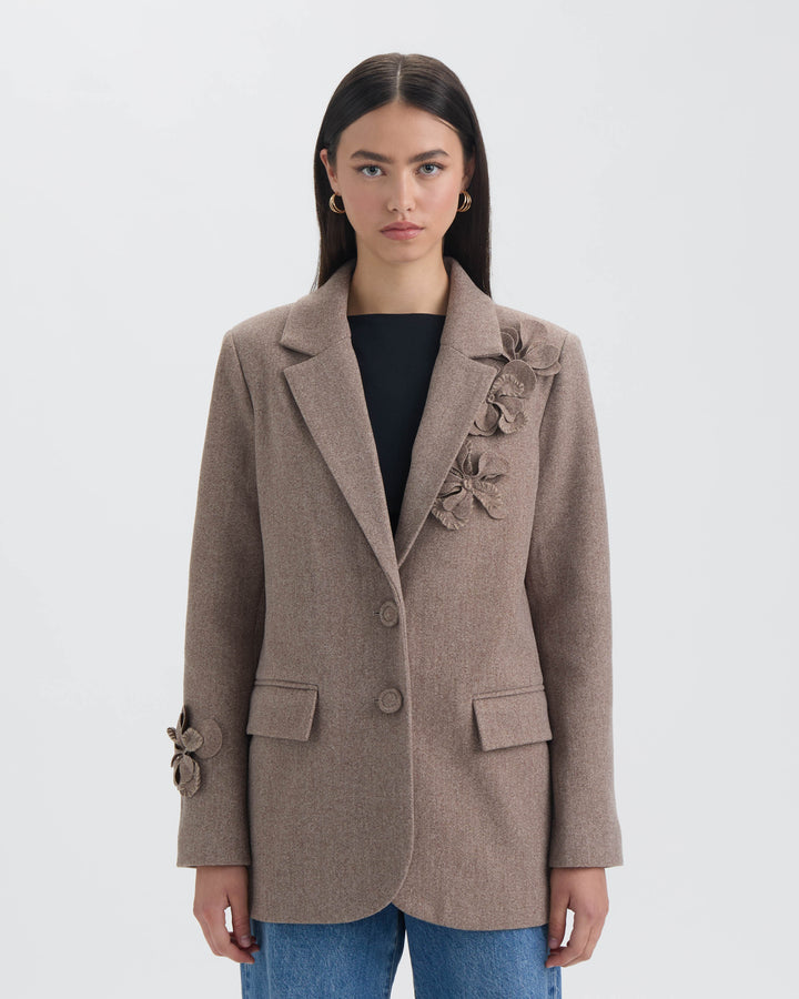 Blazer with 3D Flowers and Embroidery