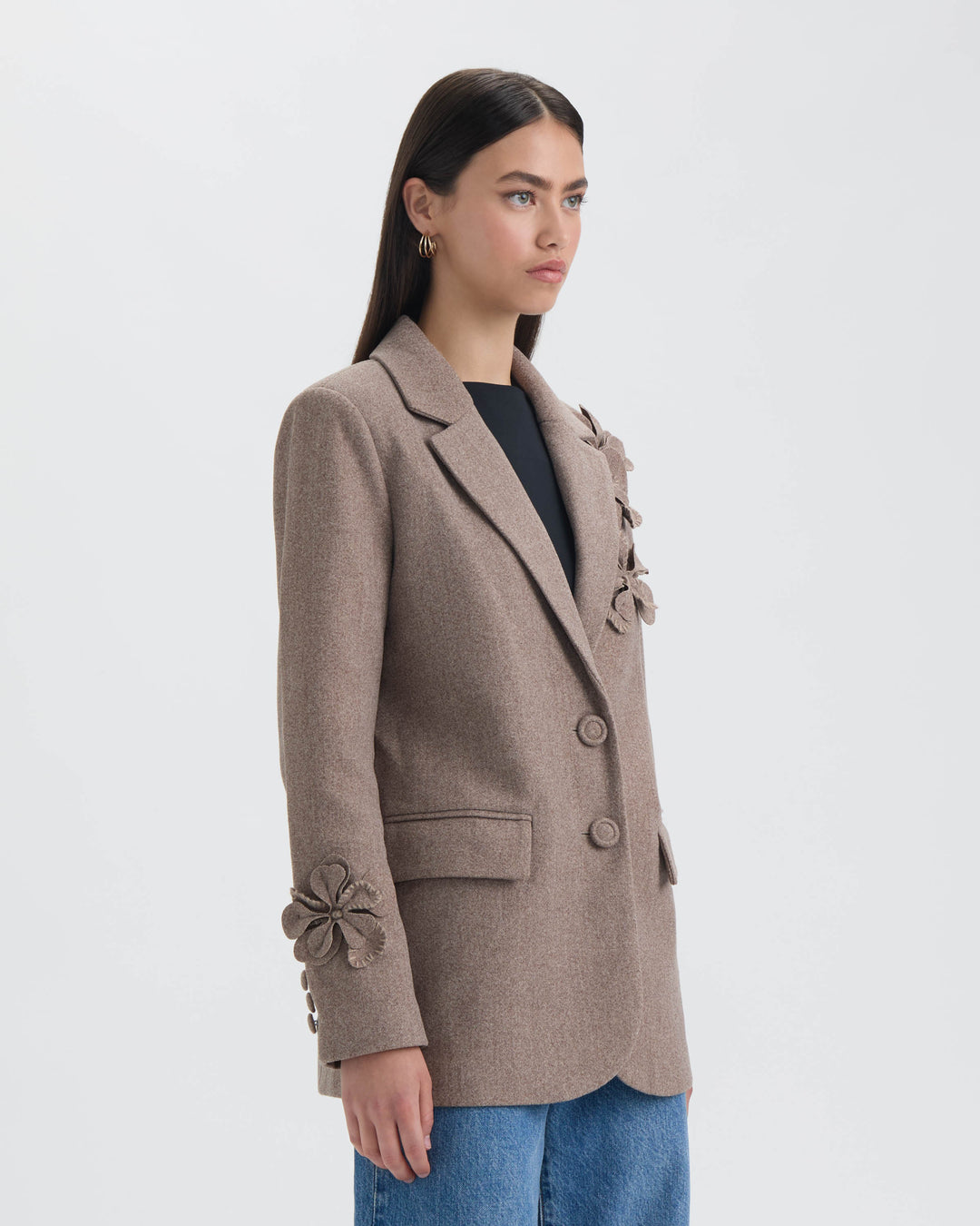 Blazer with 3D Flowers and Embroidery