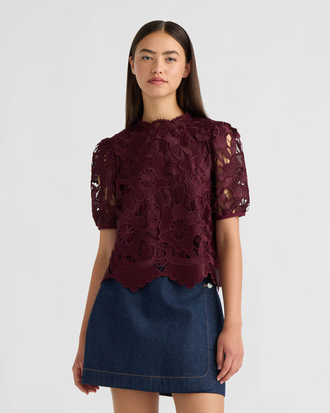 Mock Neck Lace Top
