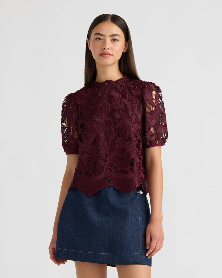 Mock Neck Lace Top