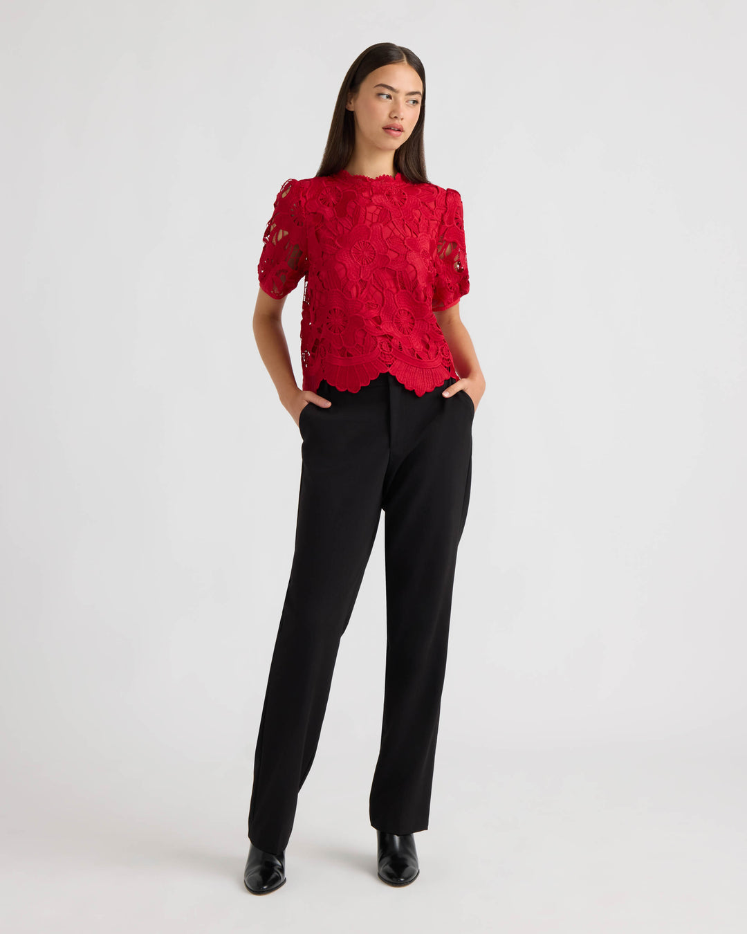 Mock Neck Lace Top