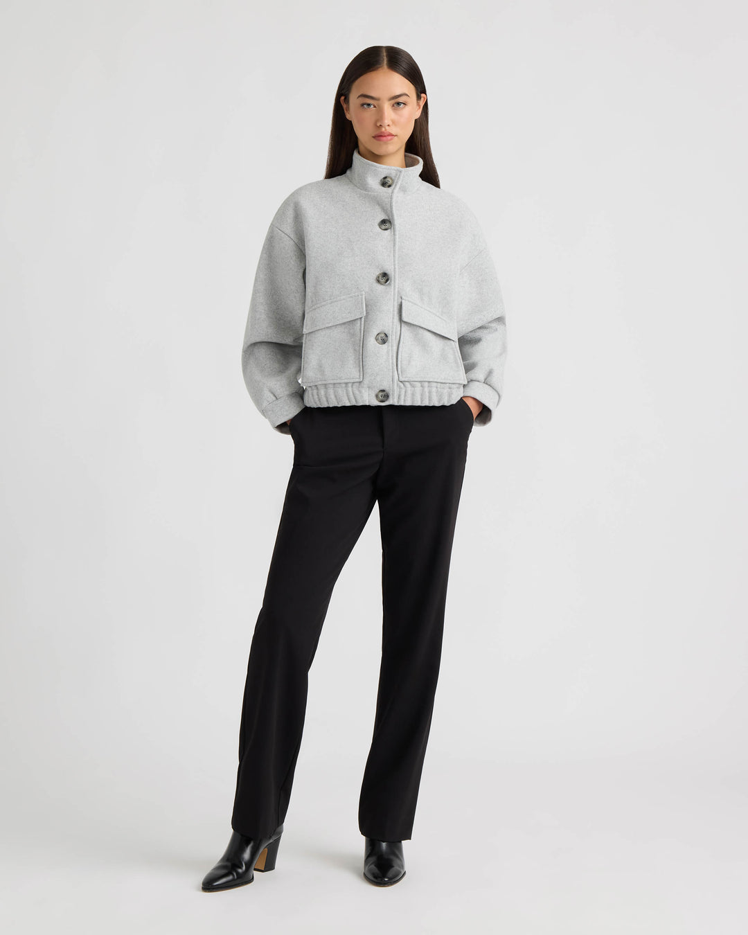 Funnel Neck Felt Jacket