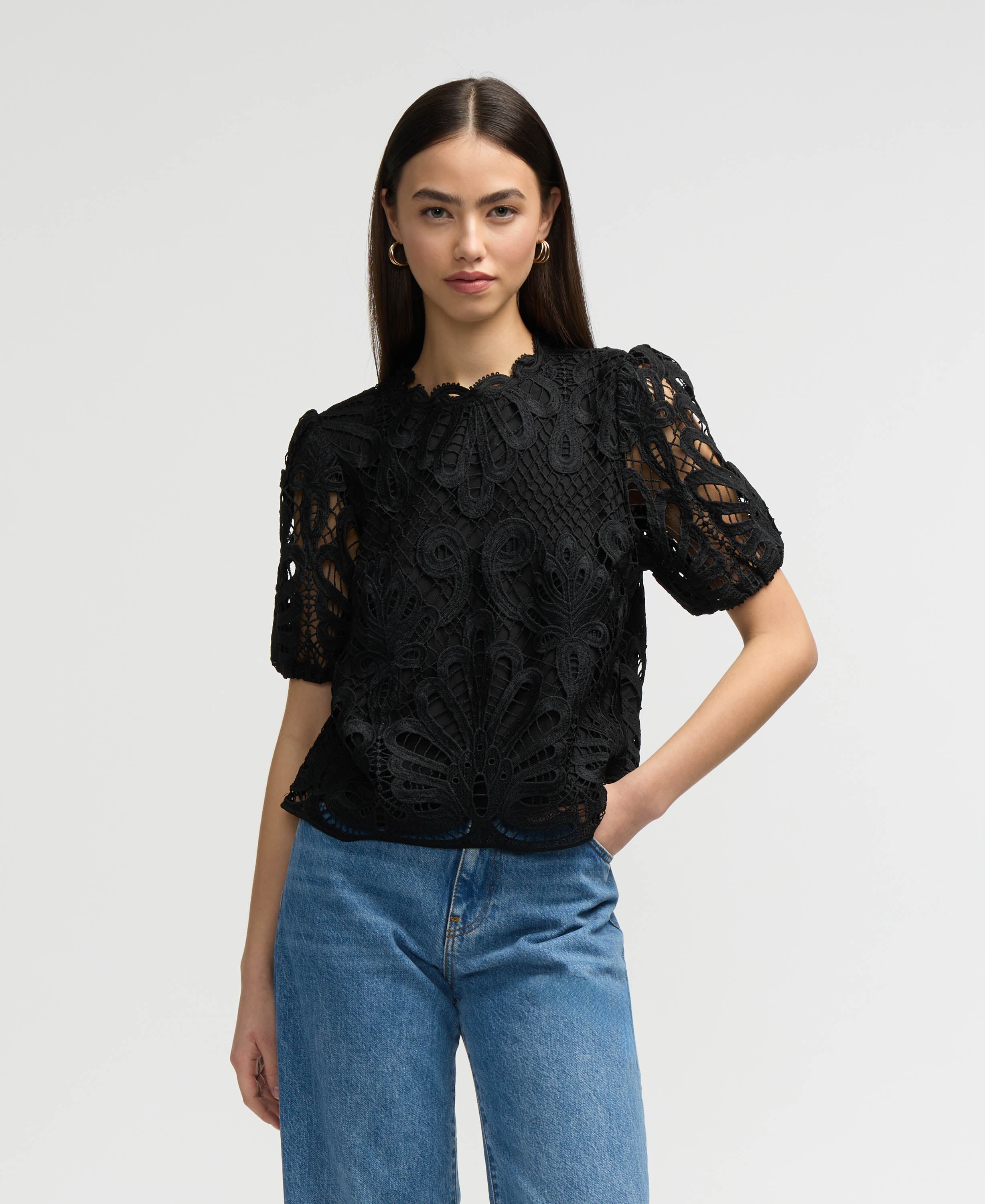 All Over Lace Mock Neck Top – NVLT