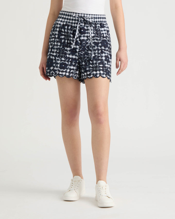 Gingham Scallop Hem Short