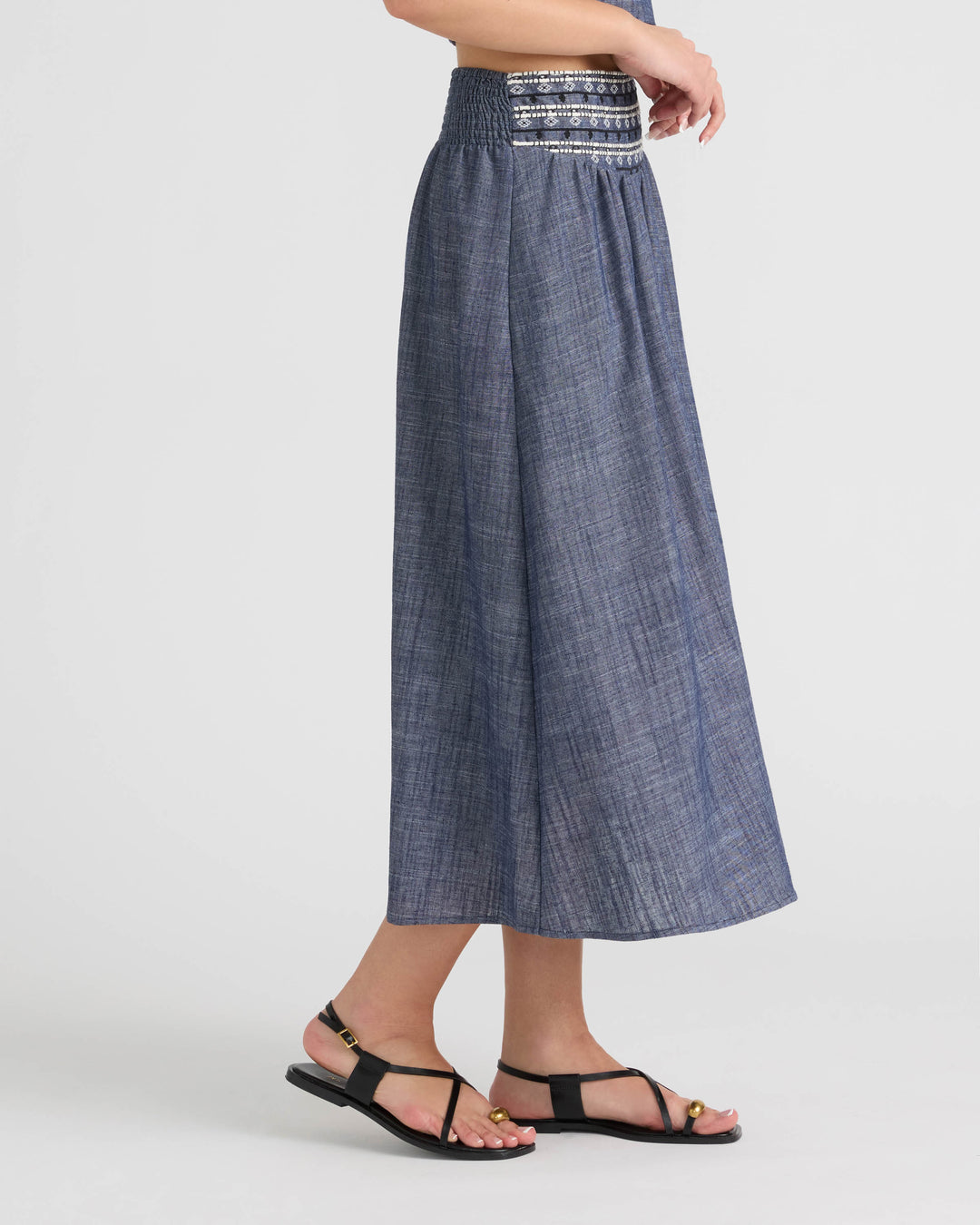Midi Skirt with Embroidered Yoke