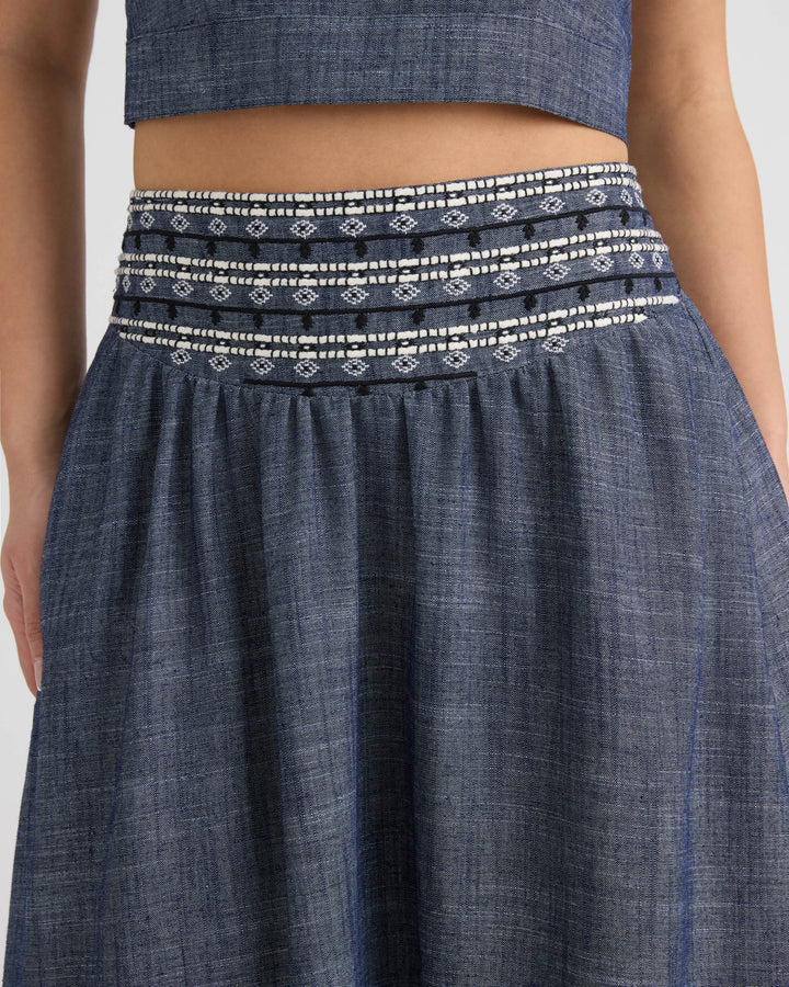Midi Skirt with Embroidered Yoke