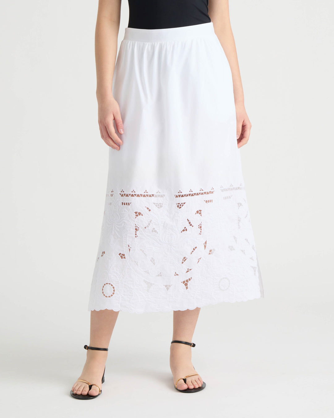 Embroidered Poplin Scallop Skirt