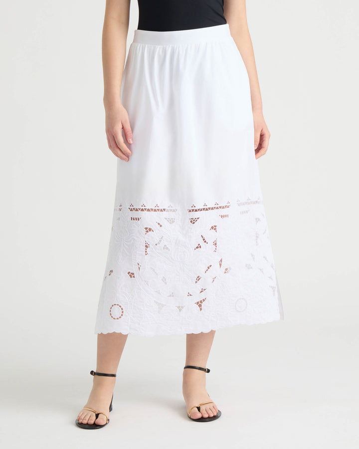 Embroidered Poplin Scallop Skirt