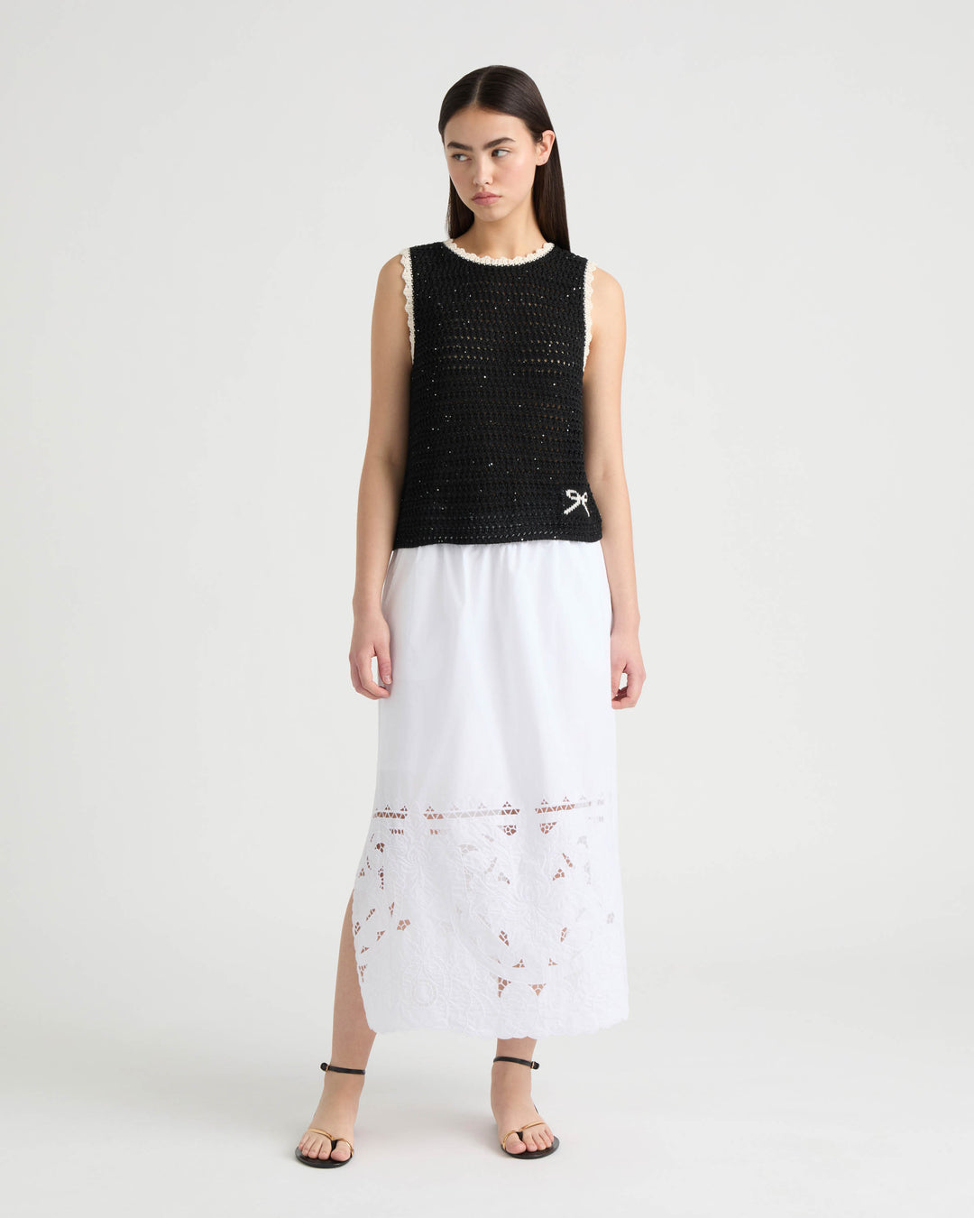 Embroidered Poplin Scallop Skirt