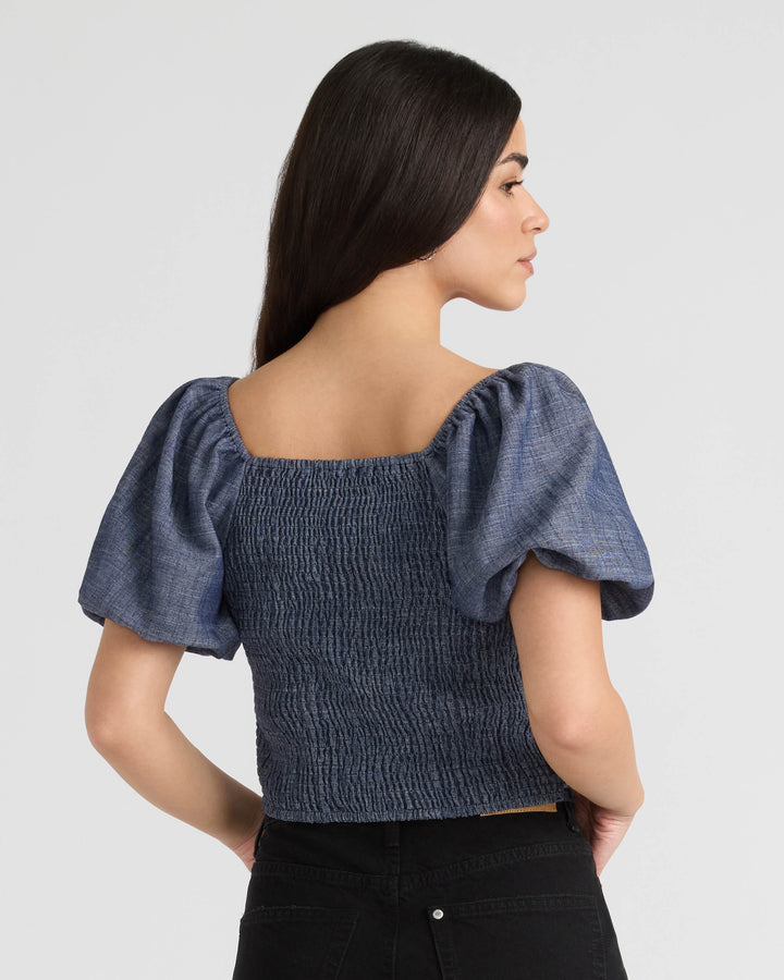Embroidered Balloon Sleeve Top