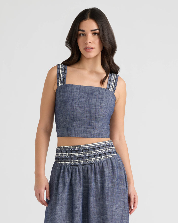 Sleeveless Embroidered Cropped Top