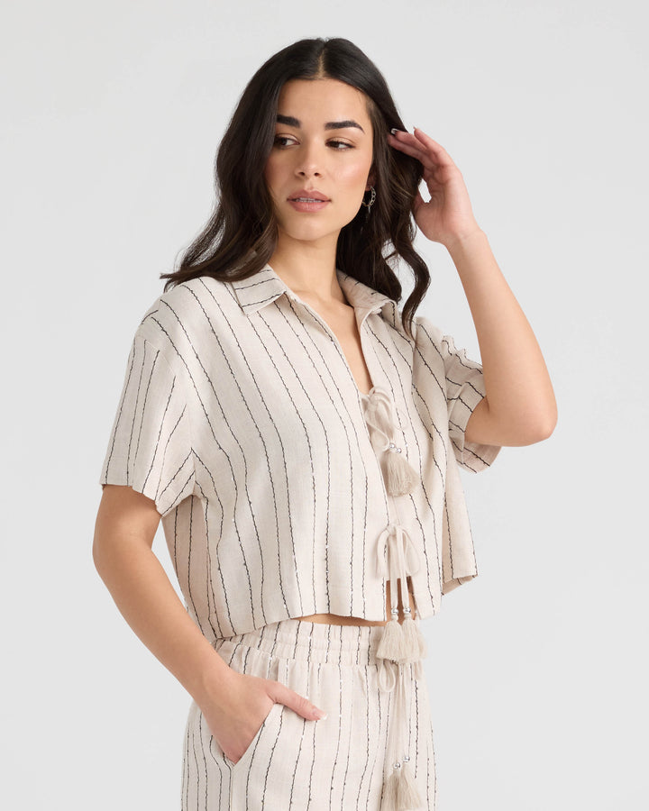 Tie Front Sequins Camp Shirt