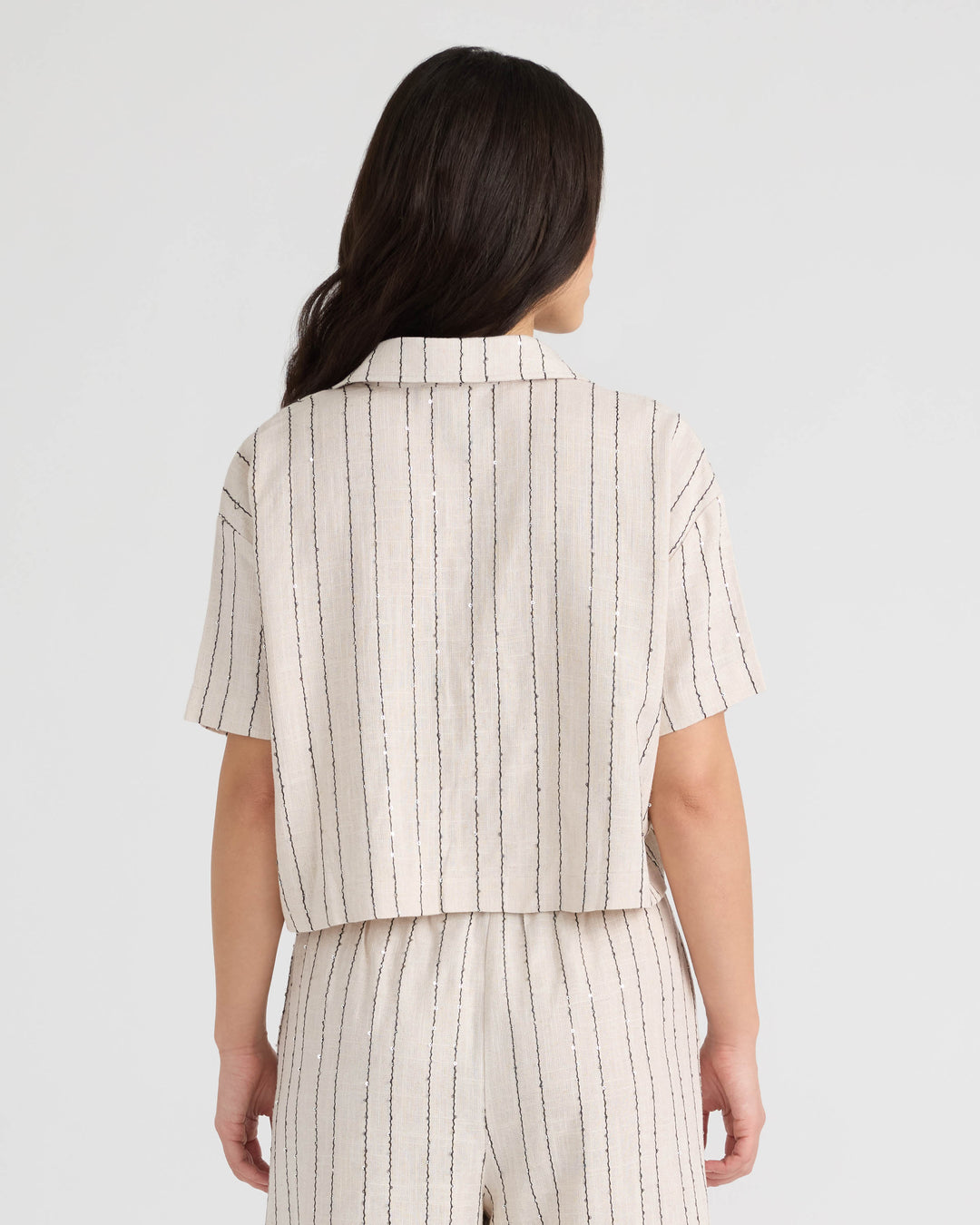 Tie Front Sequins Camp Shirt