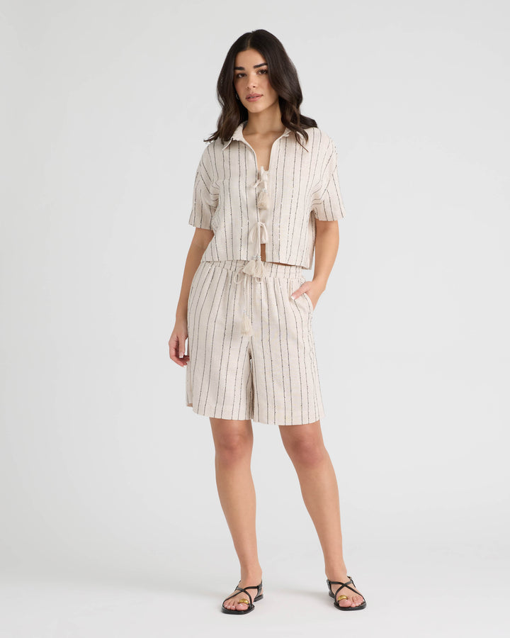 Tie Front Sequins Camp Shirt