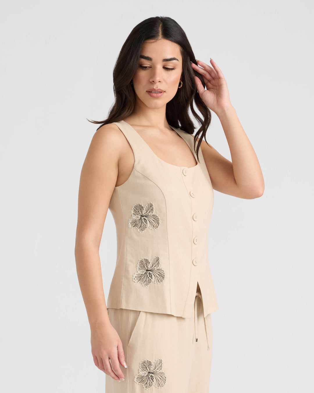 Button Front Embroidered Vest