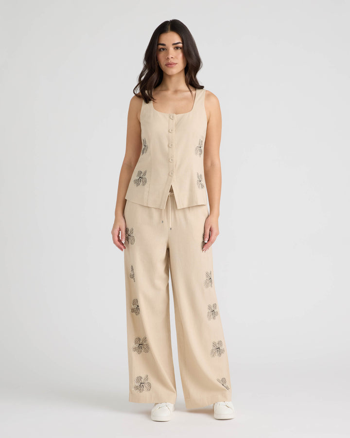 Button Front Embroidered Vest