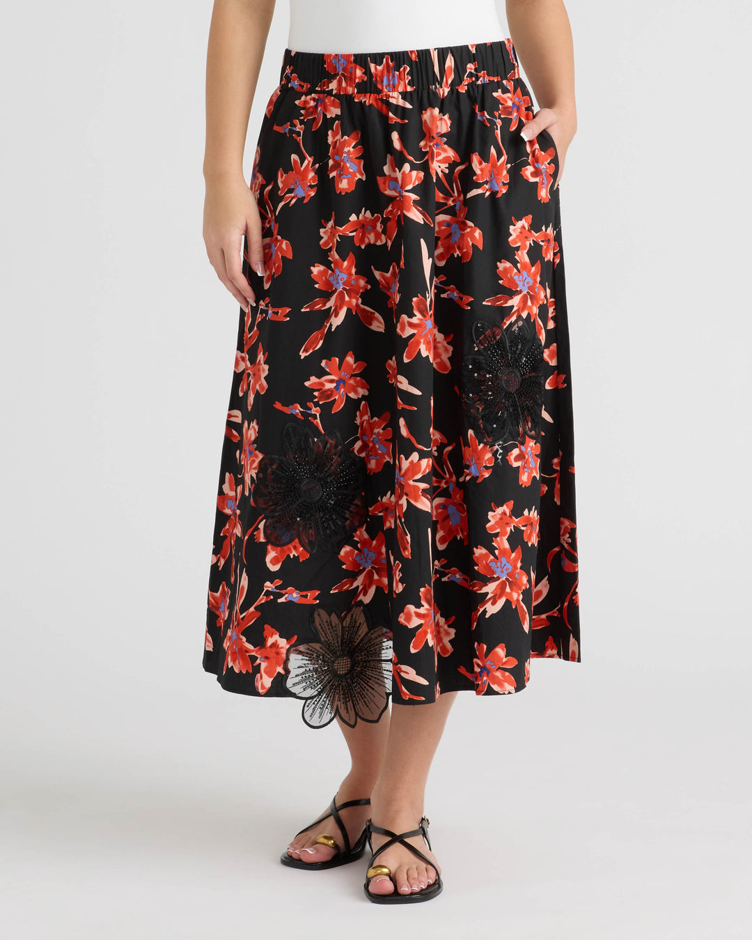Midi Skirt with Floral Applique