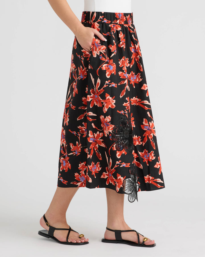 Midi Skirt with Floral Applique