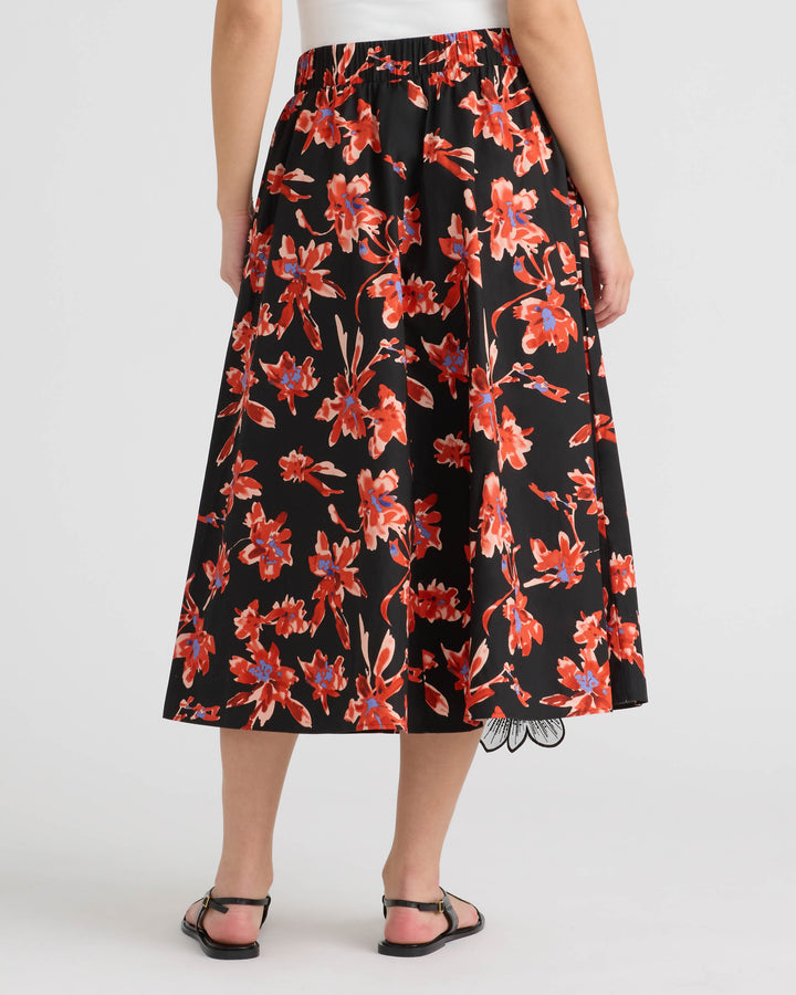 Midi Skirt with Floral Applique