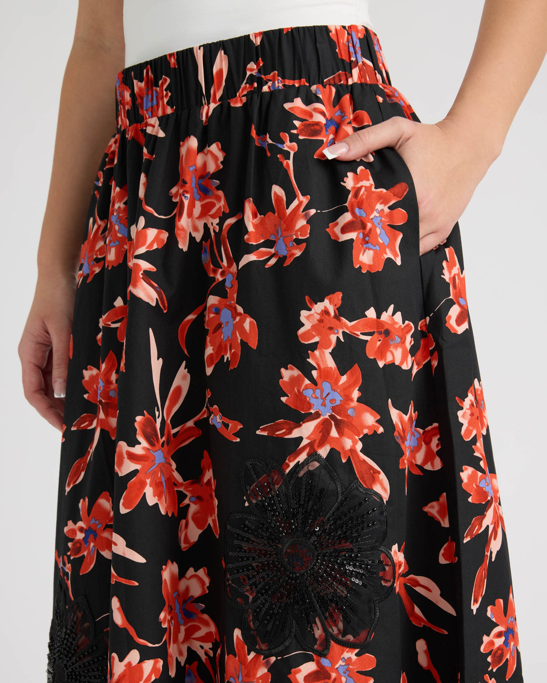 Midi Skirt with Floral Applique