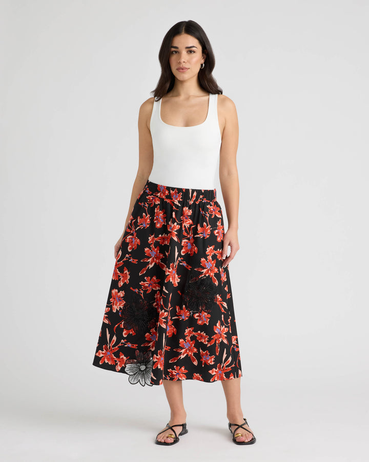 Midi Skirt with Floral Applique