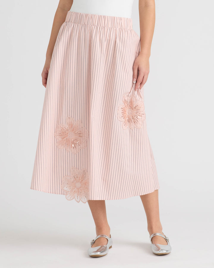 Midi Skirt with Floral Applique