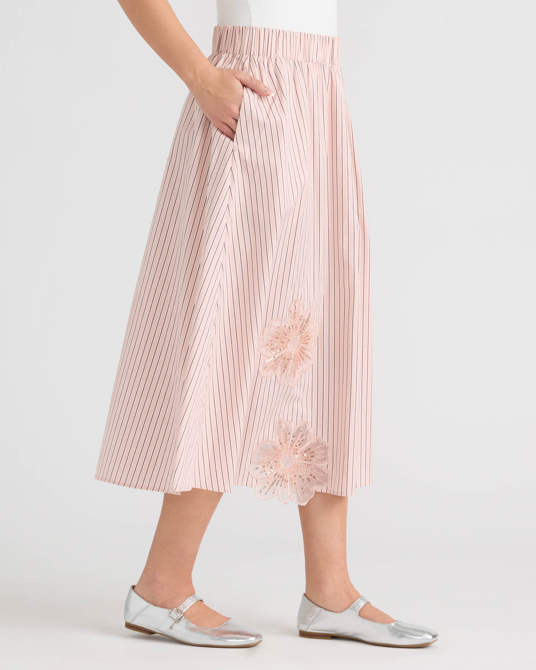 Midi Skirt with Floral Applique